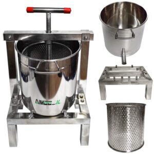 diy large fruit honey presser beeswax extractor beekeeping machine and cider, wine, grape, apple press extractor for wine and juice making with 20l keg and 10l stainless steel strainer