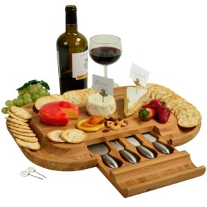 picnic at ascot bamboo cutting board for cheese & charcuterie with knife set & cheese markers- designed & quality checked in the usa