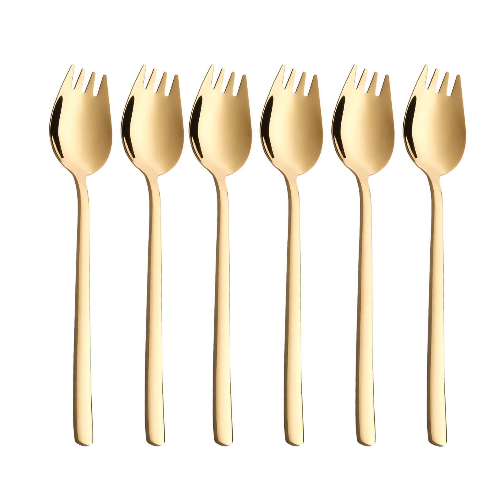 Sporks Stainless Steel Gold 6-Pack Dessert Salad Flatware Set 7.5 Inch Spoons Salad Forks