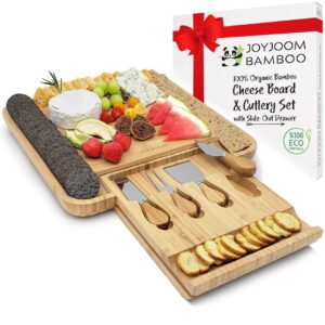 premium cheese board and knife set - bamboo wood charcuterie board set & cheese board accessories set - kitchen wine & meat cheese serving platter - unique christmas gifts, housewarming, wedding gift