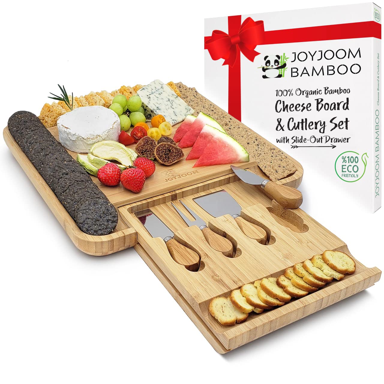 Premium Cheese Board and Knife Set - Bamboo Wood Charcuterie Board Set & Cheese Board Accessories Set - Kitchen Wine & Meat Cheese Serving Platter - Unique Christmas Gifts, Housewarming, Wedding Gift