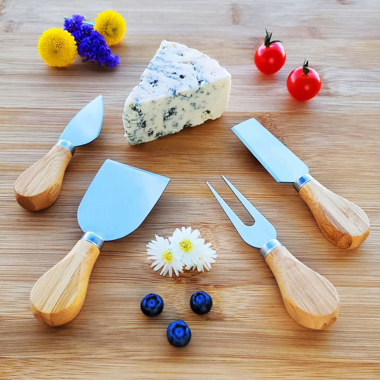 Premium Cheese Board and Knife Set - Bamboo Wood Charcuterie Board Set & Cheese Board Accessories Set - Kitchen Wine & Meat Cheese Serving Platter - Unique Christmas Gifts, Housewarming, Wedding Gift