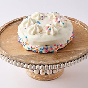 Mud Pie, White, Beaded Wood Cake Set, stand 4.75" x 12" dia | server 9.5"