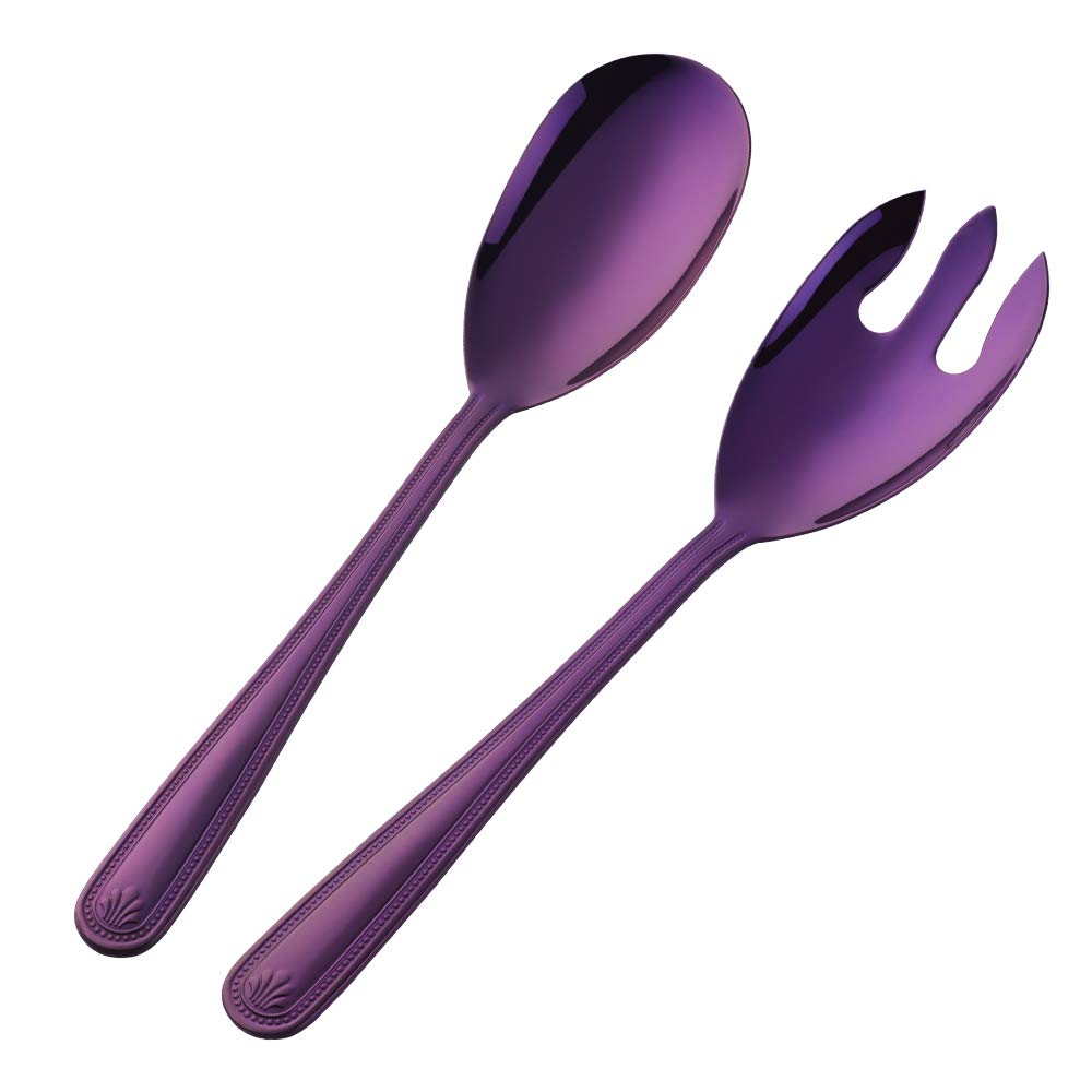 Color ME 2-Piece 12 inch Purple Salad Spoon Fork Heavy Duty 18 10 Stainless Steel Serving Set