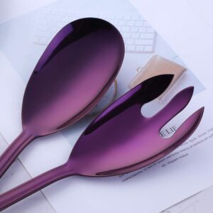 Color ME 2-Piece 12 inch Purple Salad Spoon Fork Heavy Duty 18 10 Stainless Steel Serving Set