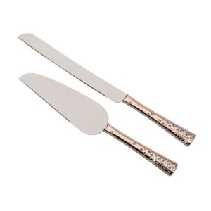 creative gifts international cake knife and server set, rose gold handle with crystal embellishments, gift box included
