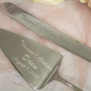 Reed and Barton Personalized Lyndon Silver Wedding Cake Knife and Server Set, Custom Engraved Wedding Cake Cutting Set, Accessories and Gifts for Bride and Groom