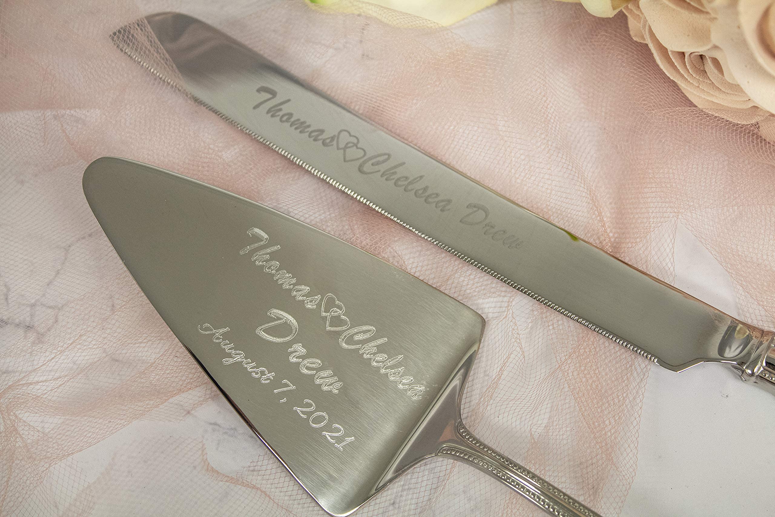 Reed and Barton Personalized Lyndon Silver Wedding Cake Knife and Server Set, Custom Engraved Wedding Cake Cutting Set, Accessories and Gifts for Bride and Groom