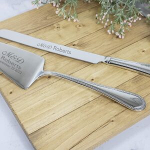 Reed and Barton Personalized Lyndon Silver Wedding Cake Knife and Server Set, Custom Engraved Wedding Cake Cutting Set, Accessories and Gifts for Bride and Groom