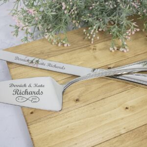 Reed and Barton Personalized Lyndon Silver Wedding Cake Knife and Server Set, Custom Engraved Wedding Cake Cutting Set, Accessories and Gifts for Bride and Groom