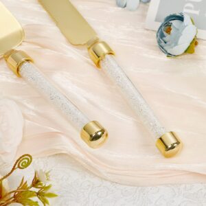 TUKDAK Personalized Wedding Cake Knife and Server Set, Engraved Crystal Cake Cutting Set, Gold Cake Cutter Set, Pie Server Pizza Knife Gift for Bridal Couples Shower (White crystal gold)