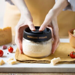 parmigiano freshness-saving glass cheese holder box bowl with vacuum seal - emilia food love selected with love in italy