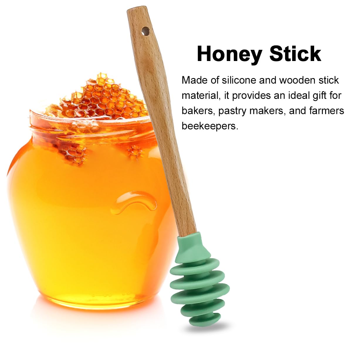 3 Pcs Honey Dipper Stick, Silicone Head Spiral Honey Spoon, Jar Honey Dispensing Stirring Rod Honey Dipper (Red/Yellow/Green)