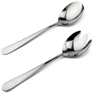 goeielewe pack of 2 salad spoon and fork salad server set, stainless steel salad serving set, 7.7-inch serving spoon and fork set for salad, gravies, fruits, soup or pasta (silver)