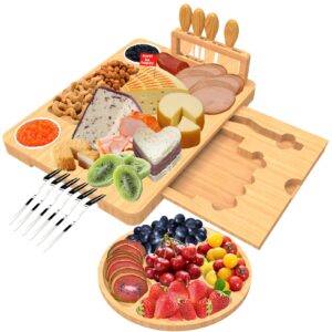 large bamboo cheese board charcuterie boards set - include serving platter round fruit tray, perfect house warming gift anniversary and wedding gift