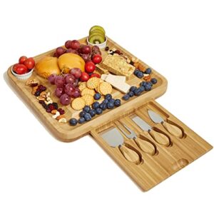 bamboo cheese board charcuterie platter with bowls&knife set,cracker meat serving tray,ideal gift for christmas wedding birthday