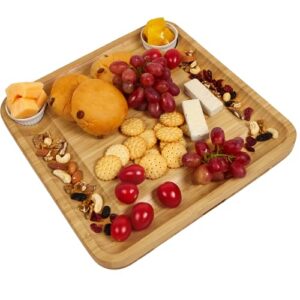 Bamboo Cheese Board Charcuterie Platter with Bowls&Knife Set,Cracker Meat Serving Tray,Ideal Gift for Christmas Wedding Birthday