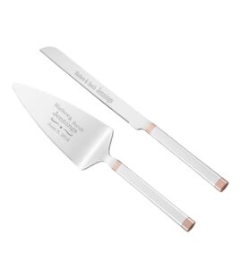 kate spade bridal rosy glow personalized wedding cake knife and server set, custom engraved wedding cake cutting set for bride and groom
