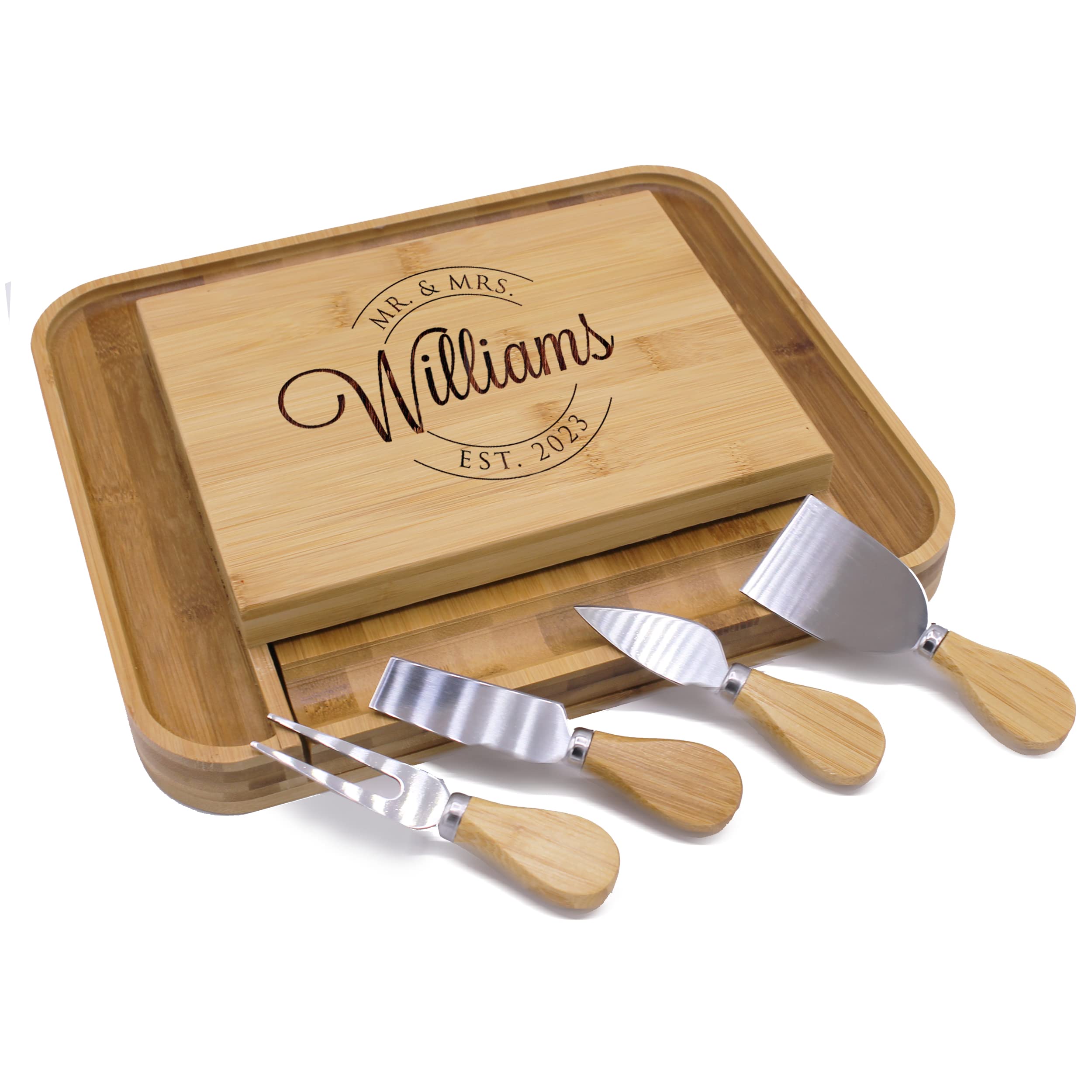 Customized Premium Charcuterie and Cheese Tray Serving Set with Spreader Utensil Tools for New Home, Anniversary or Wedding Gift for Couples