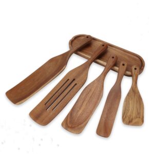aoof wooden spatula for cooking, 6pcs natural acacia kitchen utensil set, slotted, spreader,heat resistant non stick wood cookware for mixing,13(01)