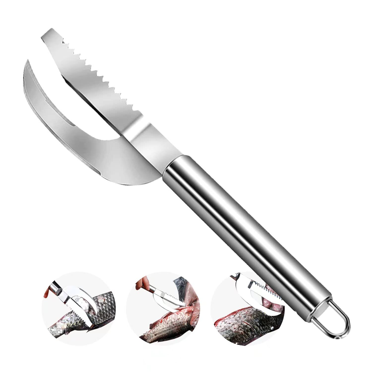 Fish Scale Knife Cut Scrape Dig 3-in-1 Tool, Stainless Steel Fish Maw Knife Fish Scaler Remover, Multifunction Fish Peeler Open Belly and Dig Out Fish Cleaner Tool Kitchen Accessory