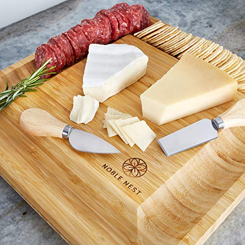 Noble Nest Bamboo Cheese Board and Knife Set with Drawer, Slate Labels, Marker & Travel Bag - Charcuterie Board Cheese Platter Great Gifts for Wine Lovers, Bridal Shower, Wedding