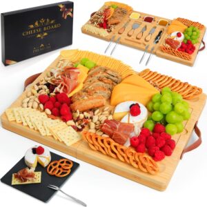 charcuterie boards bamboo cheese board - cheese tray & serving board, charcuterie board set with cutlery & knife set, cheese platter& cheese boards for wedding, new home housewarming, birthday gifts…