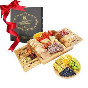 vestaware charcuterie boards gift set, large charcuterie board set with round fruit plate, cheese boards charcuterie boards - wedding gifts for couple, bridal shower gift, house warming gifts new home