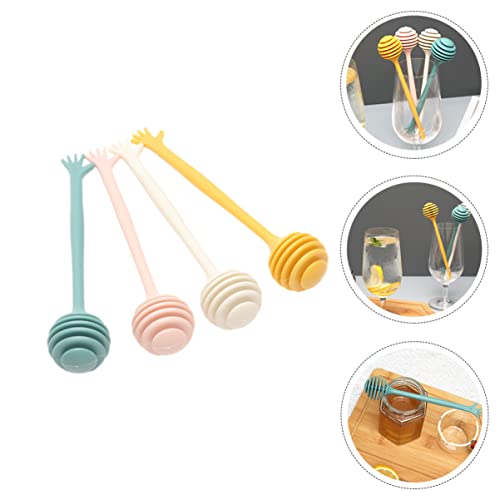 UPKOCH Coffee Stirrers 4pcs Cocktail Mini Finger Household Party Stirring Dispense Dropper and Dippers Shaped Dipper Drizzle Honeycomb Pot Favors Plastic Coffee Server Beverage Bar for Coffee Syrup