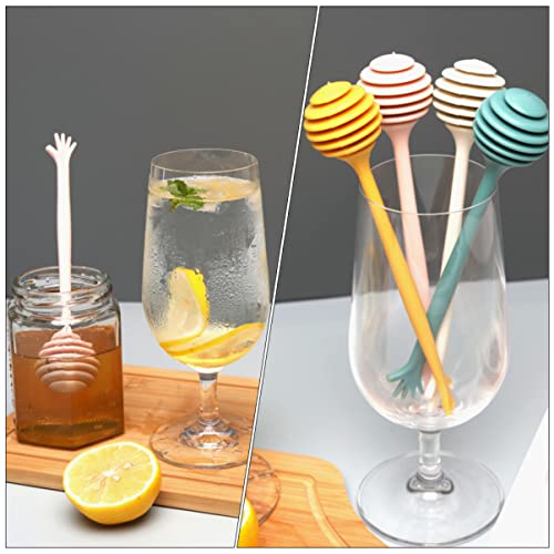 UPKOCH Coffee Stirrers 4pcs Cocktail Mini Finger Household Party Stirring Dispense Dropper and Dippers Shaped Dipper Drizzle Honeycomb Pot Favors Plastic Coffee Server Beverage Bar for Coffee Syrup