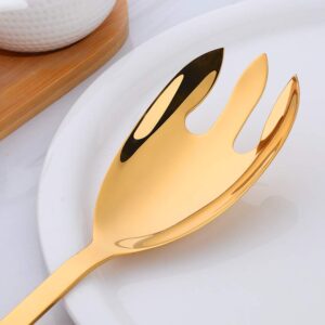 Mingcheng 12 Inches Stainless Steel Salad Server Sets with Salad Spoon and Fork, Cooking Utensils for Kitchen, Simple and Classic Dishwasher Safe(Gold)