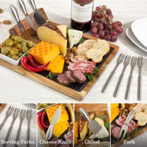 Zelancio Slate Cheese Board Set, 10 Piece Set Includes 4 Stainless Steel Cheese Tools, Premium Acacia Serving Tray with Slate Board, and Porcelain Olive Dish