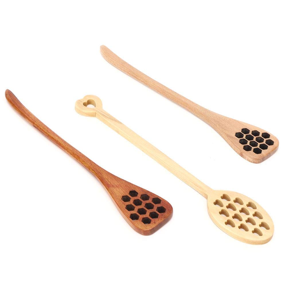 3Pcs Bionic Wood Honey Dipper 7" Mixing Spoon Sets with Long Handle Reusable Drinks Stirring Rod for Coffee Milk and Tea