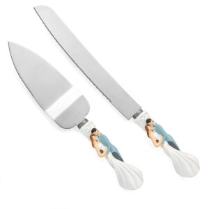 oneplace gifts bride and groom wedding cake knife and server set bridal keepsakes white and light blue 12.5inch