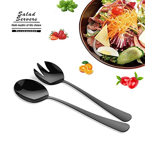 ARFUKA Salad Servers Salad Spoons and Fork Set Stainless Steel Serving Utensils for Salad Gravies or Pasta Rose Black