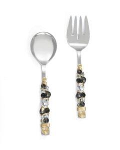 yotreasure tiramisu crystal radiance stainless steel black & white salad server spoon and fork set for modern kitchen