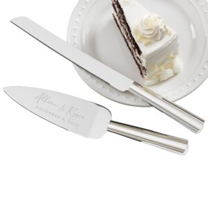 personalization universe personalized elegant couple engraved silver wedding cake knife & server set, customizable with names and message, cake cutting and serving set