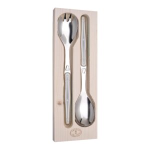 jean dubost salad servers, stainless steel handles - rust-resistant stainless steel - includes wooden tray - made in france