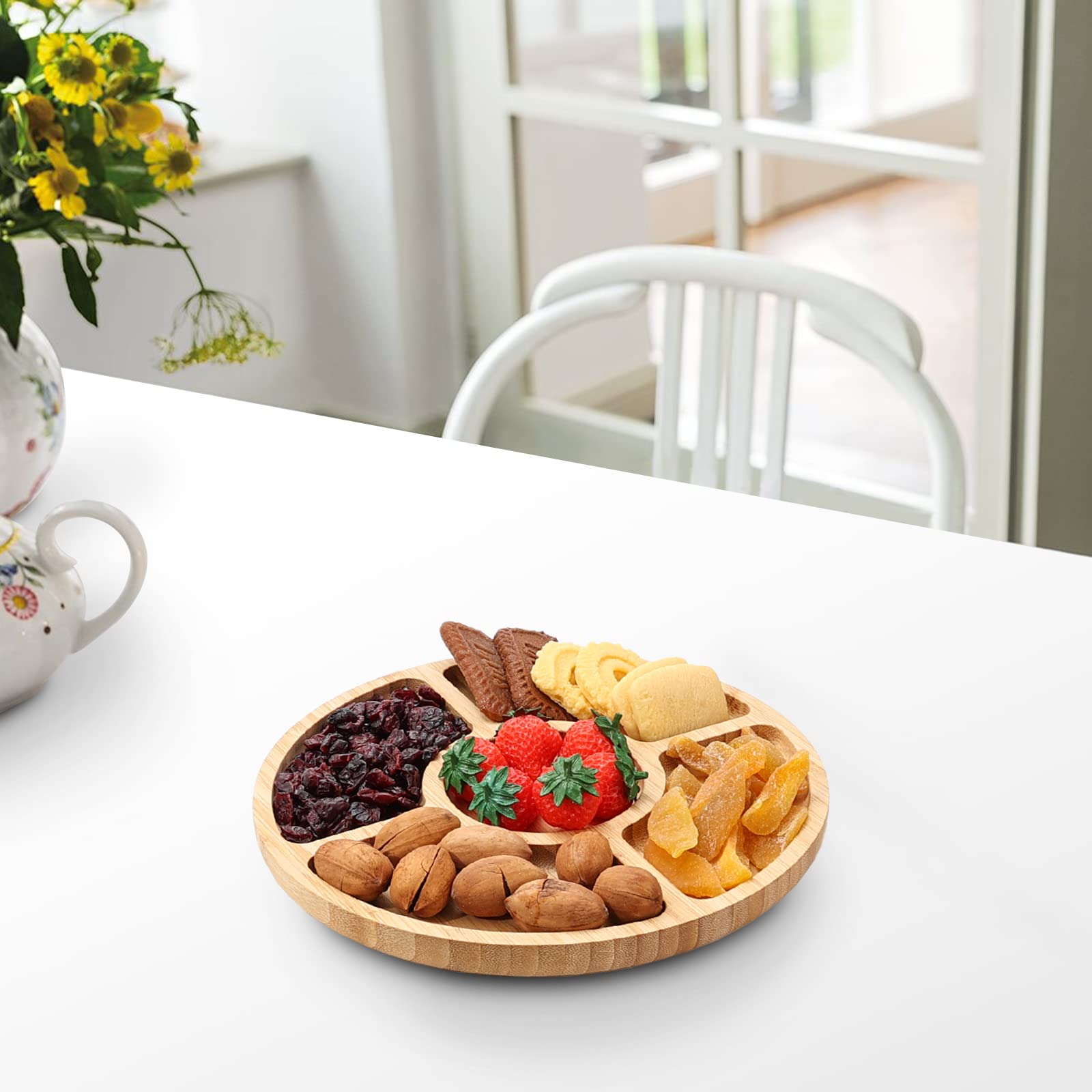 Round Cheese Board, Large Charcuterie Board 10 inch, Bamboo Cheese Serving Platter for Dinner, Party or Wedding, Fruit Tray for Daily Entertaining Guests