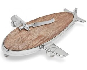 nickel plated airplane with wooden cheese board