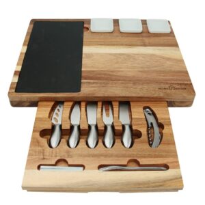 Cheese Board and Knife Set with Drawer:Large Charcuterie Board Set&Cheese Platter with Stainless Steel Knives, Bowls and Slates-House Warming&New Home Gifts,Bridal&Wedding Gifts