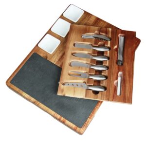 Cheese Board and Knife Set with Drawer:Large Charcuterie Board Set&Cheese Platter with Stainless Steel Knives, Bowls and Slates-House Warming&New Home Gifts,Bridal&Wedding Gifts