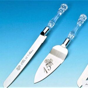 Mis Quince 15 Anos Cake Knife and Server Set Acrylic Crystal Handle -Cuchillos y Pala