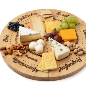 Permaggio Wine Pairing Cheese Board and Knife Set, Wine and Cheese Serving Set Lazy Susan Tray, 12.5" Natural Moso Bamboo Charcuterie Platter, Perfect Hostess Gift, Swivel Server Cheeseboard Gift Set