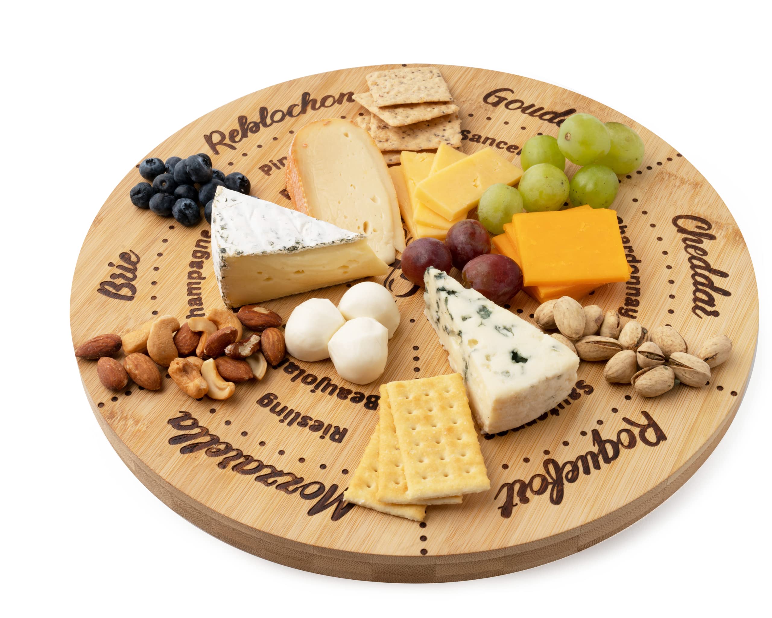 Permaggio Wine Pairing Cheese Board and Knife Set, Wine and Cheese Serving Set Lazy Susan Tray, 12.5" Natural Moso Bamboo Charcuterie Platter, Perfect Hostess Gift, Swivel Server Cheeseboard Gift Set