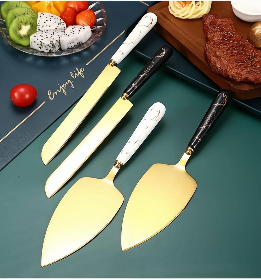 Wedding Cake Knife Shovel Server Set Silverware Stainless Steel Ceramic Handle Wedding Party Thanksgiving Christmas (White)