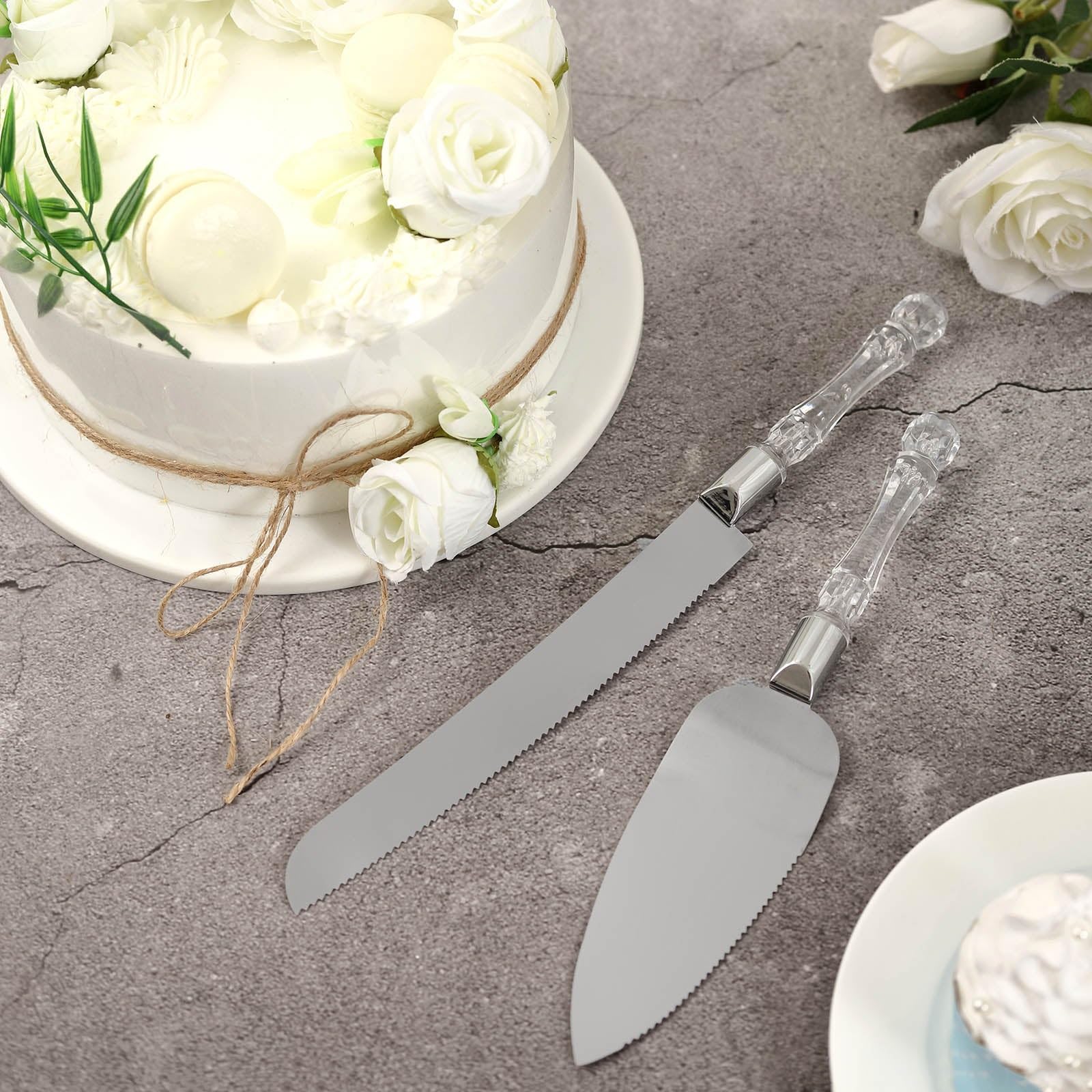 Efavormart Stainless Steel Knife & Server Set with Clear Acrylic Handle - Box for Wedding, Birthday, Upscale Occasions, Special Events, Hotels, Restaurants