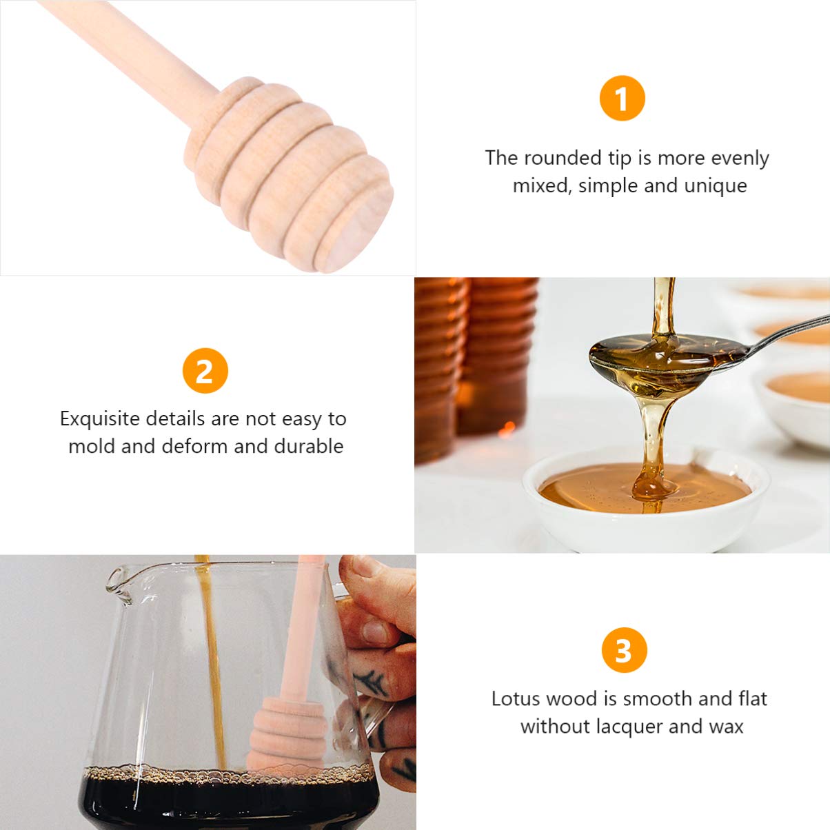 DOITOOL 12Pcs bee stick honey server honey scoop chocolate stirrers honey twirler honey chocolate stirring spoons honey stirring rod honey ladle teaspoon Wooden portable to rotate