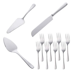 buyer star cake server and knife set,silver 18/8（304) stainless steel big, small cake shovel, cake knife, and dessert fork*8/cake cutting sets for wedding, anniversary, party supplies
