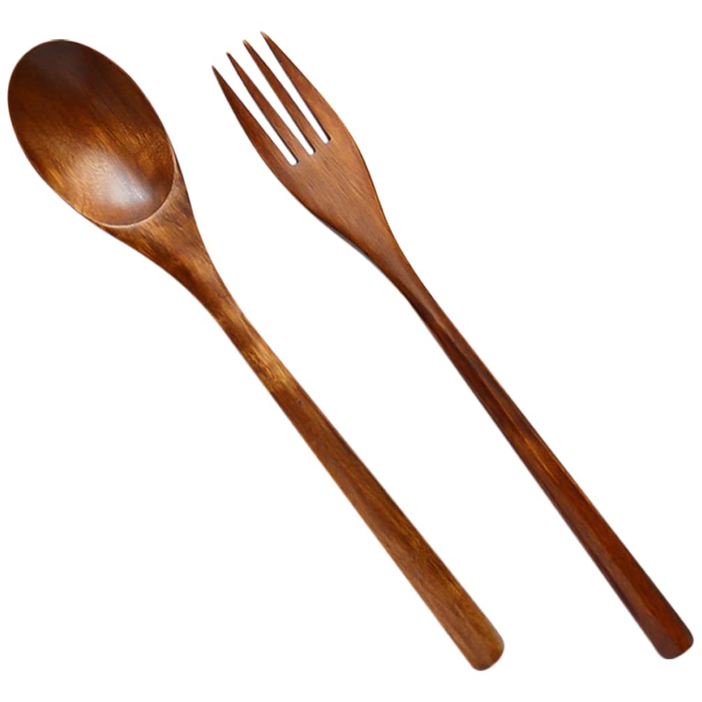 BESTonZON Wooden Forks 1 Set of Salad Spoon Wooden Serving Spoons Salad Servers Long Wood Serving Forks Cake Spoon Appetizer Fork Japanese Style Kitchen Utensil for Kitchen Restaurant